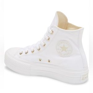Converse Chuck Taylor All Star Lift High Top Platform Sneaker White & Gold, 8.5